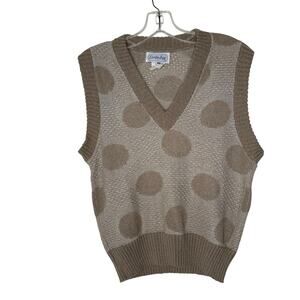 Vintage Leslie Fay 70's Beige Polka Dot Knit Sweater Vest Made In USA size 8